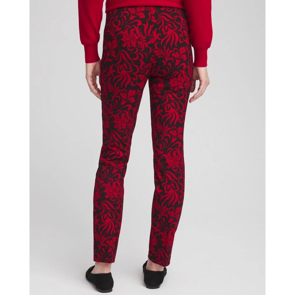 NWT Chico's Juliet Swirl Print Ankle Pants Red Black Holiday Themed Size 1 US 8 - Picture 6 of 12